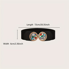 Crystal Round Buckle Wide Waistband Dress Girdle For Women