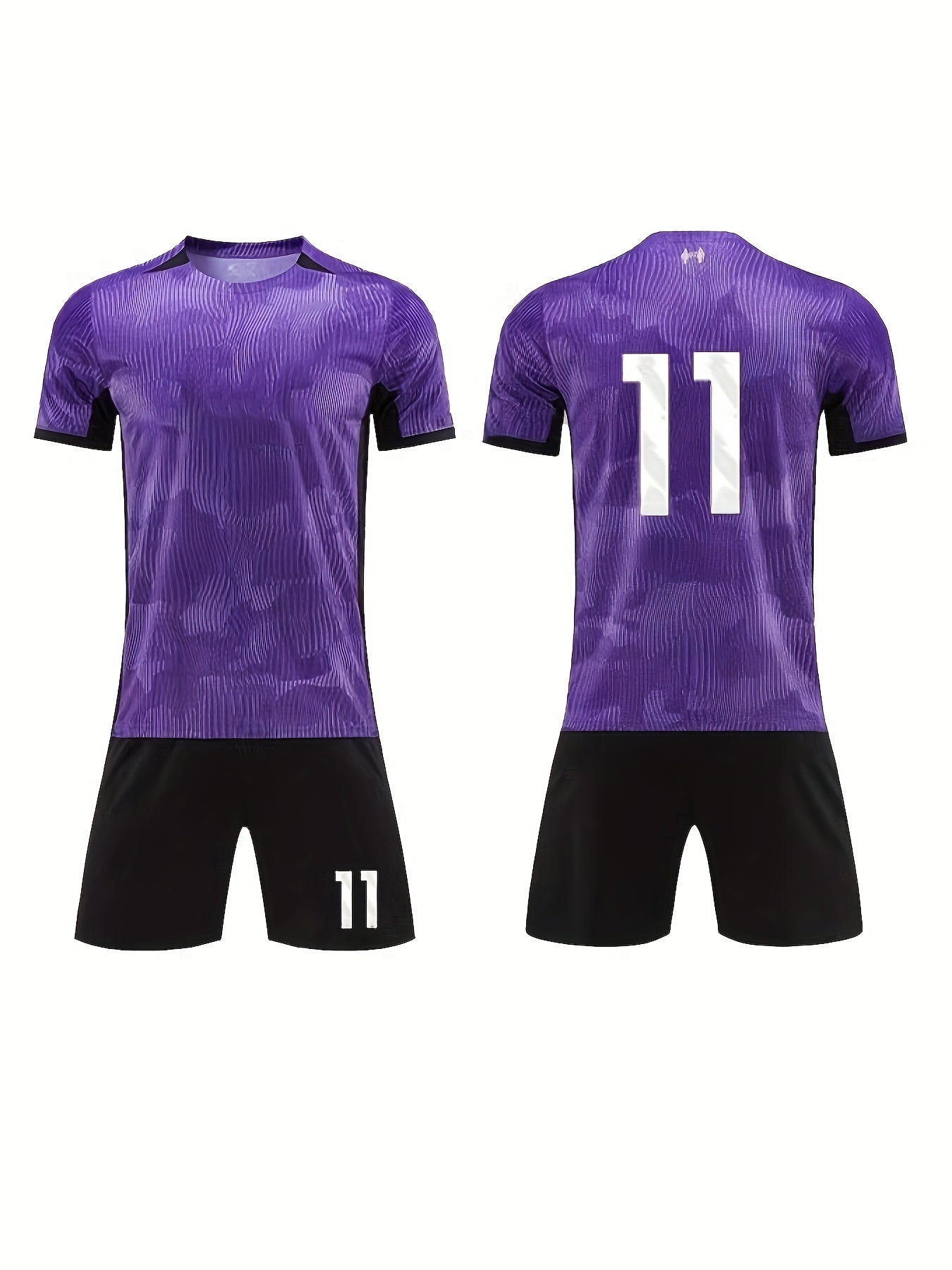 2pcs Boys Striped Sports Football Training Outfit Quick-dry T-shirt&Shorts