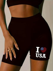 Independence Shorts Women's Plus Flag Floral & Letter Print
