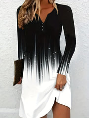 Casual Notched Neck Long Sleeve Dress Women's Clothing