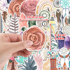 50 Boho Waterproof Vinyl Stickers Cacti Vibrant Patterns Whimsical Colors