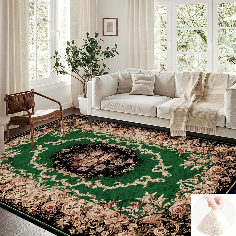 Boho Anti Fatigue Green Soft Rug - Flower Pattern Living Room Carpet