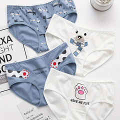 4pcs Cartoon Print Briefs Comfortable Breathable Mid Waist Panties