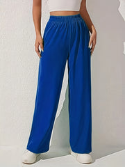 Solid Color Wide Leg Pants Elastic Waist Casual Stylish Trousers