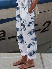 Floral Print Elastic Waist Pants with Pockets for Women