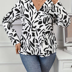Graffiti Print Long Sleeve Button Up Blouse