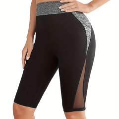Sports Shorts Women's Plus Colorblock Mesh Yoga Shorts