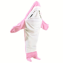 Shark Cartoon Sleeping Bag Soft Flannel Hoodie Wearable Blanket