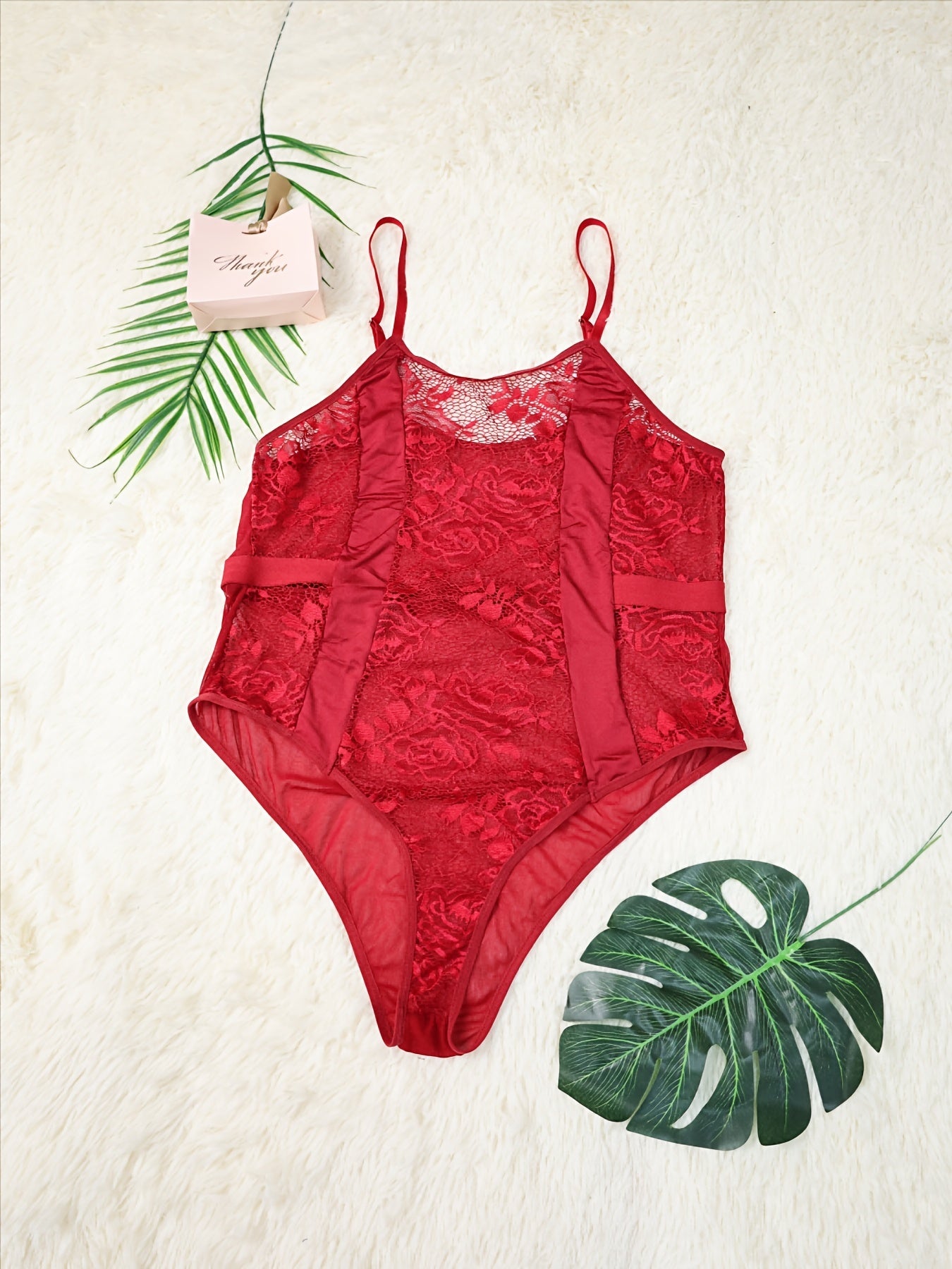 Plus Floral Mesh Striped Semi Sheer Cami Teddy Bodysuit