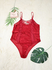 Plus Floral Mesh Striped Semi Sheer Cami Teddy Bodysuit