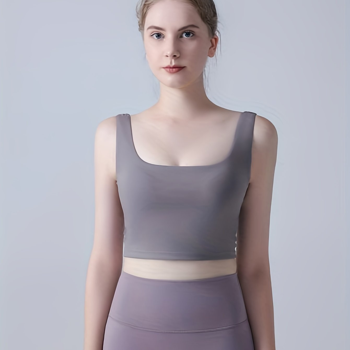 Solid Square Neck Sports Bra High Stretch Yoga Tank Top