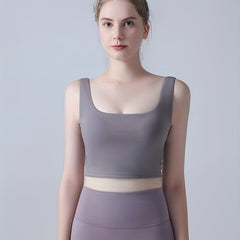 Solid Square Neck Sports Bra High Stretch Yoga Tank Top