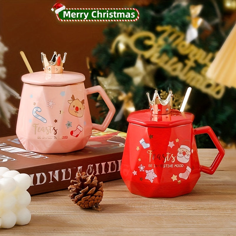 400ml Santa Claus Ceramic Cup with Lid & Spoon - Cartoon Coffee Cup