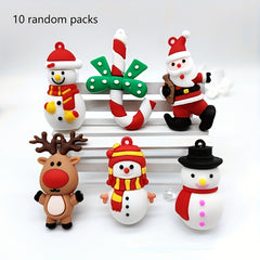 10pcs Cartoon Pvc Santa Claus Elk Christmas Tree Pendant Christmas Decorations