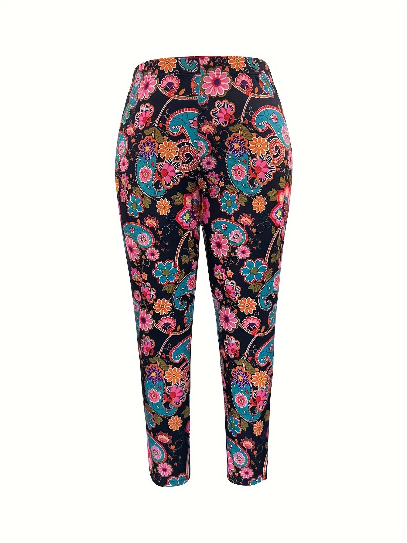 Boho Leggings Women's Plus Paisley Floral Print High Rise Leggings