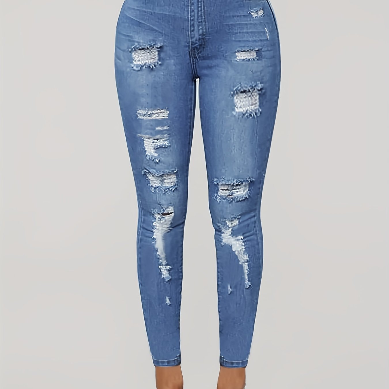 Distressed Skinny Jeans High Stretch Casual Denim Pants Women's Clothing
