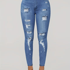 Distressed Skinny Jeans High Stretch Casual Denim Pants Women's Clothing