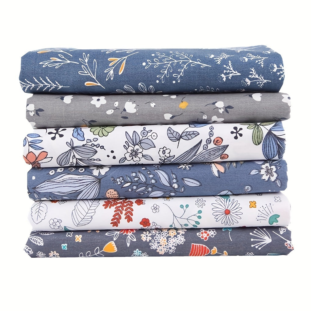 6pcs Floral and Leaf Fat Quarter Fabric Grey and Dark for DIY Sewing Patchwork