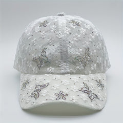 Rhinestone Butterfly Baseball Cap Lace Hollow Out Breathable Dad Hats