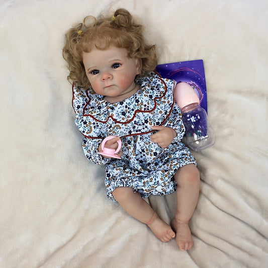 Lifelike Reborn Girl Doll with Rooted Hair & Floral Print Dress