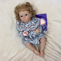 Lifelike Reborn Girl Doll with Rooted Hair & Floral Print Dress