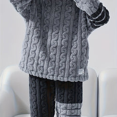 Women's Flannel Striped Pajamas Set Long Sleeve Top & Pants