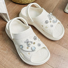 Women's Bear Charms Clogs Rhinestone Peep Toe Platform Sandals