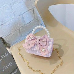 Kids' Bow Decor Mini Messenger Bag with Faux Pearl Handle