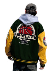Vintage Embroidery Letter Varsity Jacket Men's Casual Block Button Up Jacket