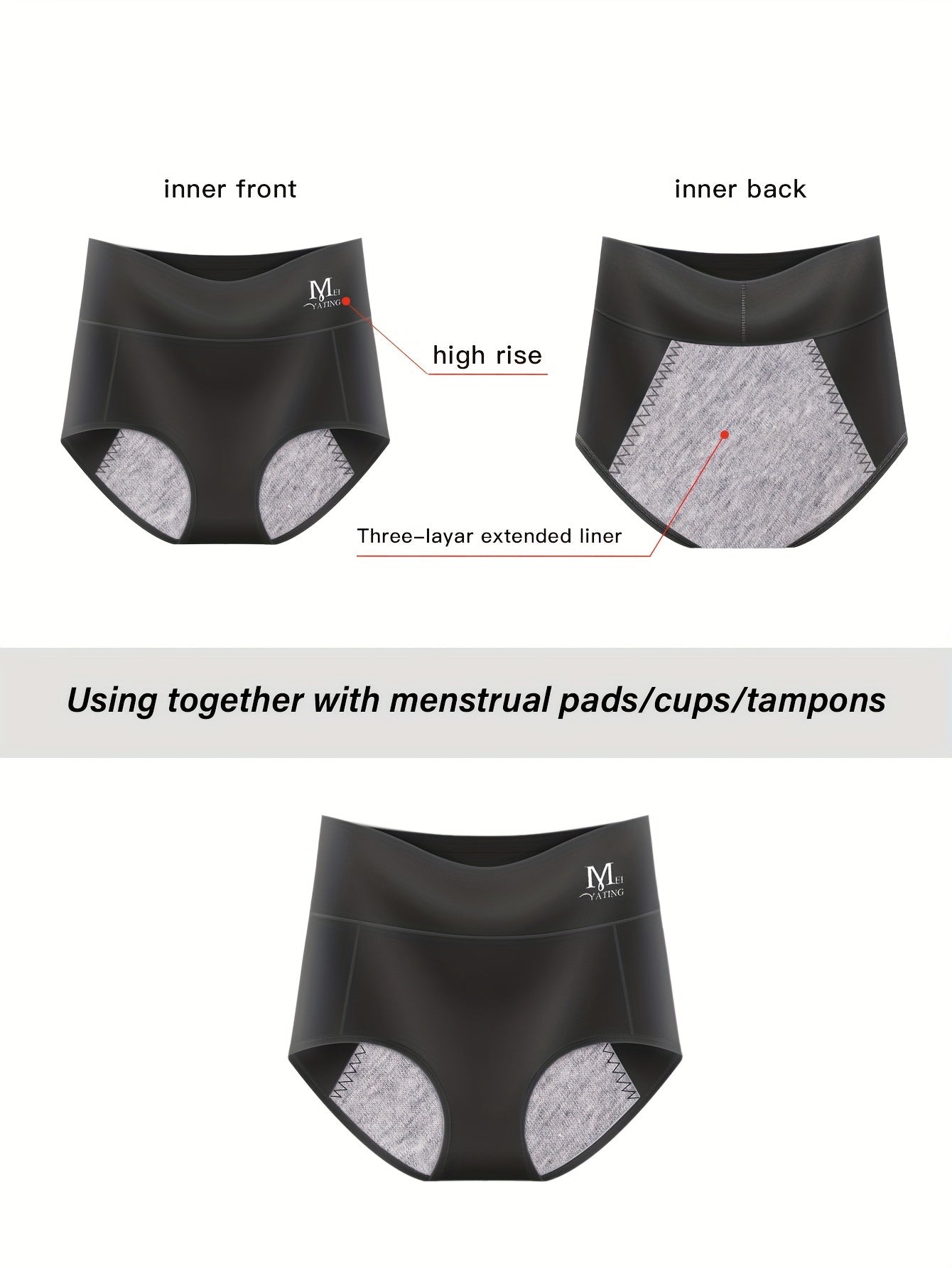 3 Pack Plus Size Period Panties Set Leakproof Women's Underwear