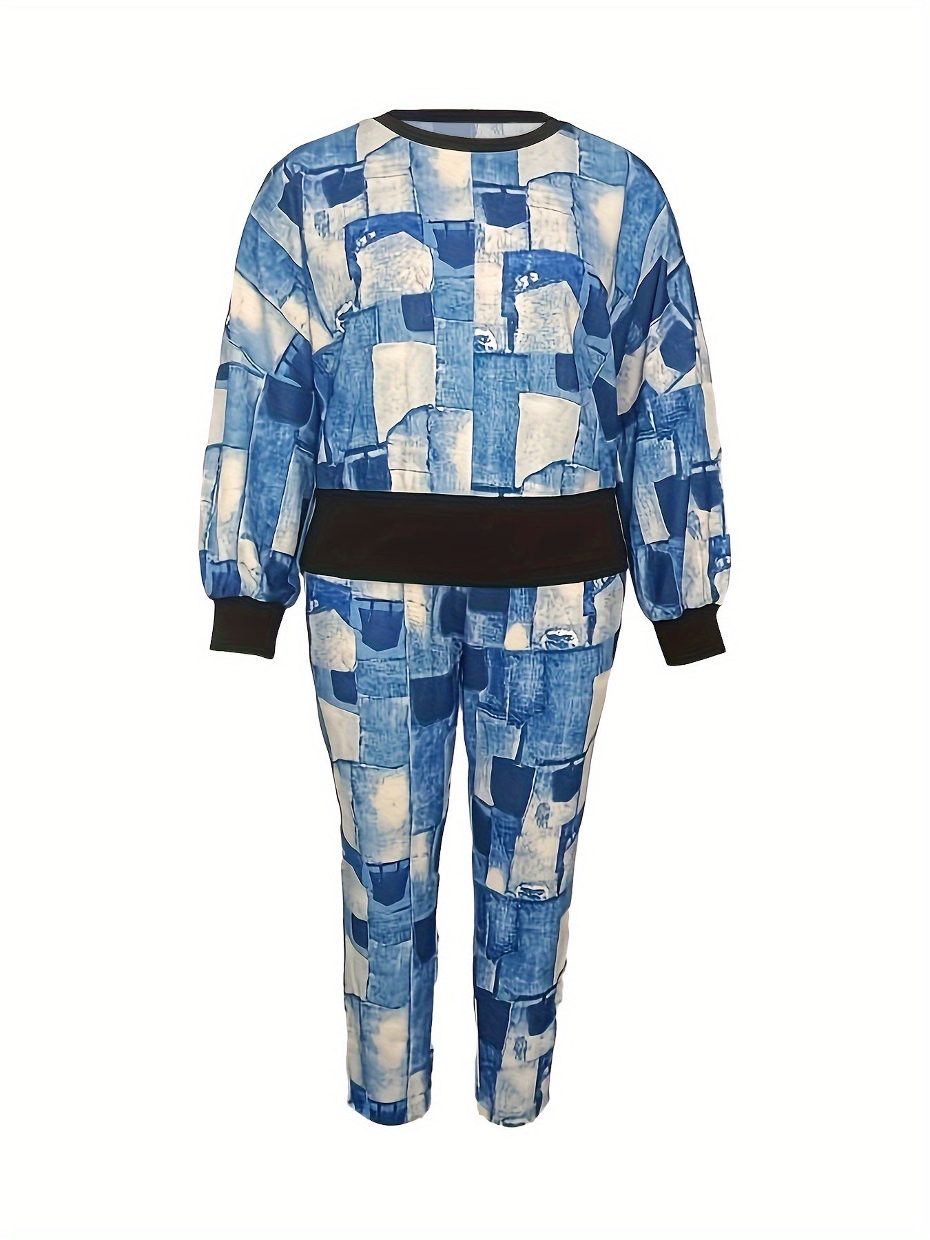 Denim Print Long Sleeve Top & Pants Set
