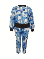 Denim Print Long Sleeve Top & Pants Set