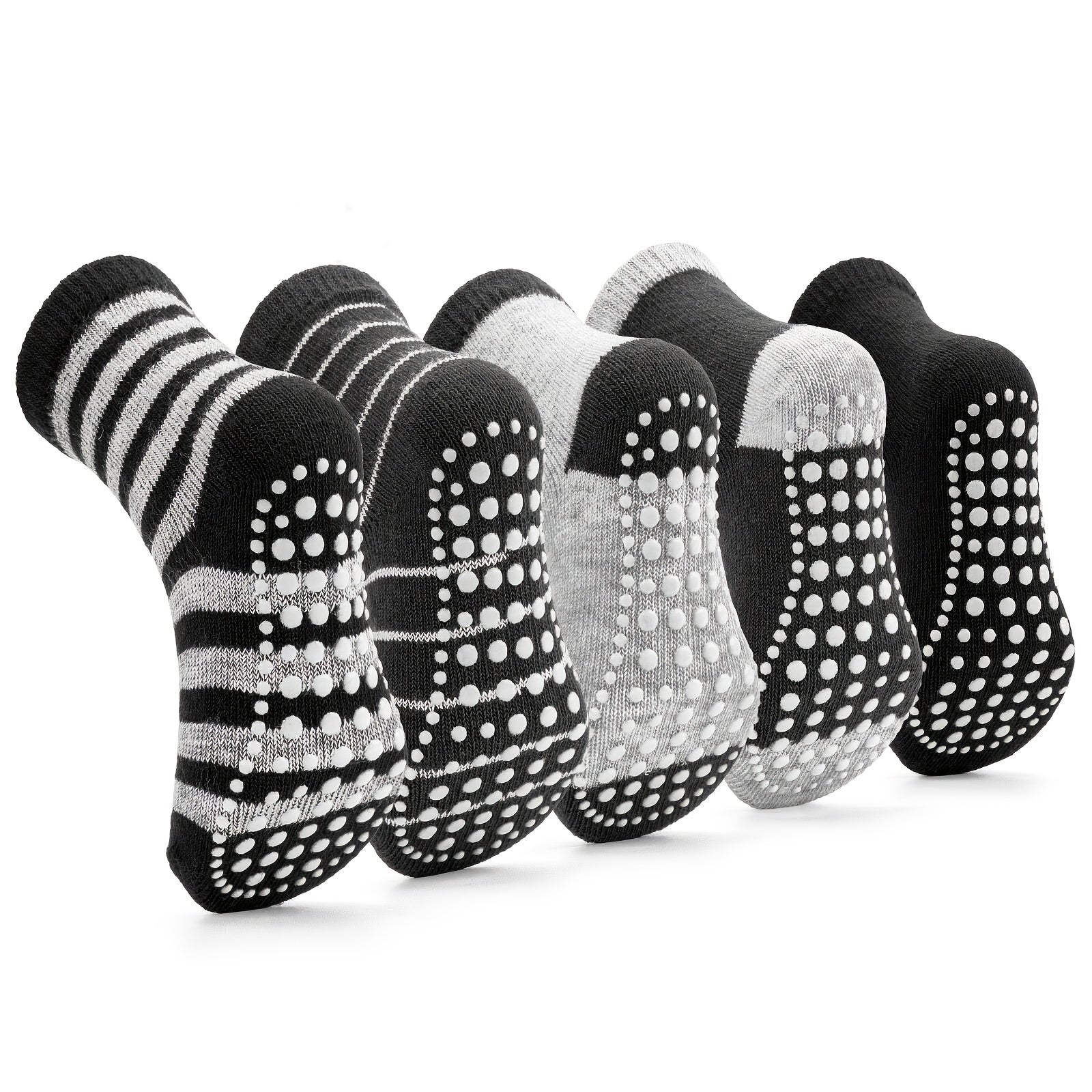 5 Pairs Baby Girls Non Slip Cotton Heart Print Crew Socks