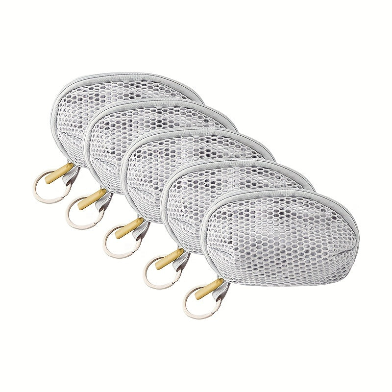 5Pcs Mesh Makeup Sponge Holder Small Zipper Makeup Pouch Bags With Keychain