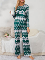 Geometric Print Pajama Set Long Sleeve Top & Pants