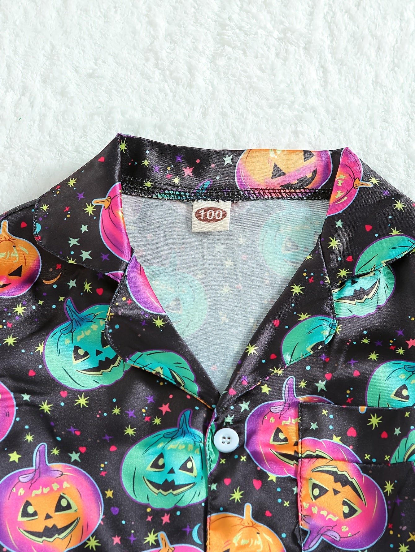 2pcs Boy's Pumpkin Pattern Satin Pajamas Halloween Style PJ Set