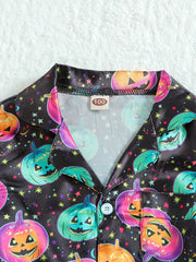 2pcs Boy's Pumpkin Pattern Satin Pajamas Halloween Style PJ Set