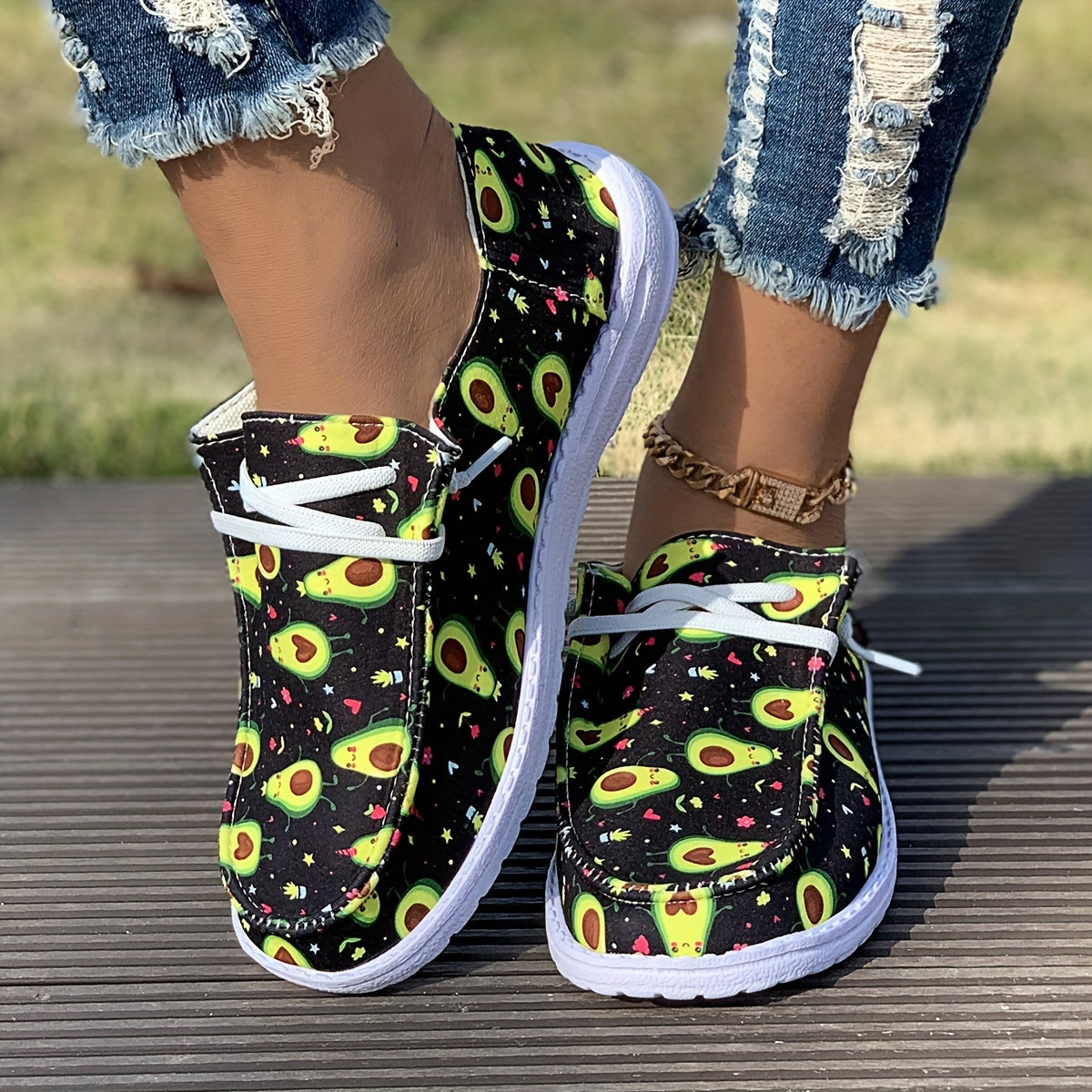 Avocado Cartoon Skateboard Shoes for Women