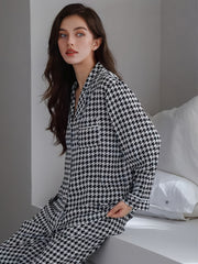 Classic Houndstooth Pajama Set Long Sleeve Shirt & Trousers