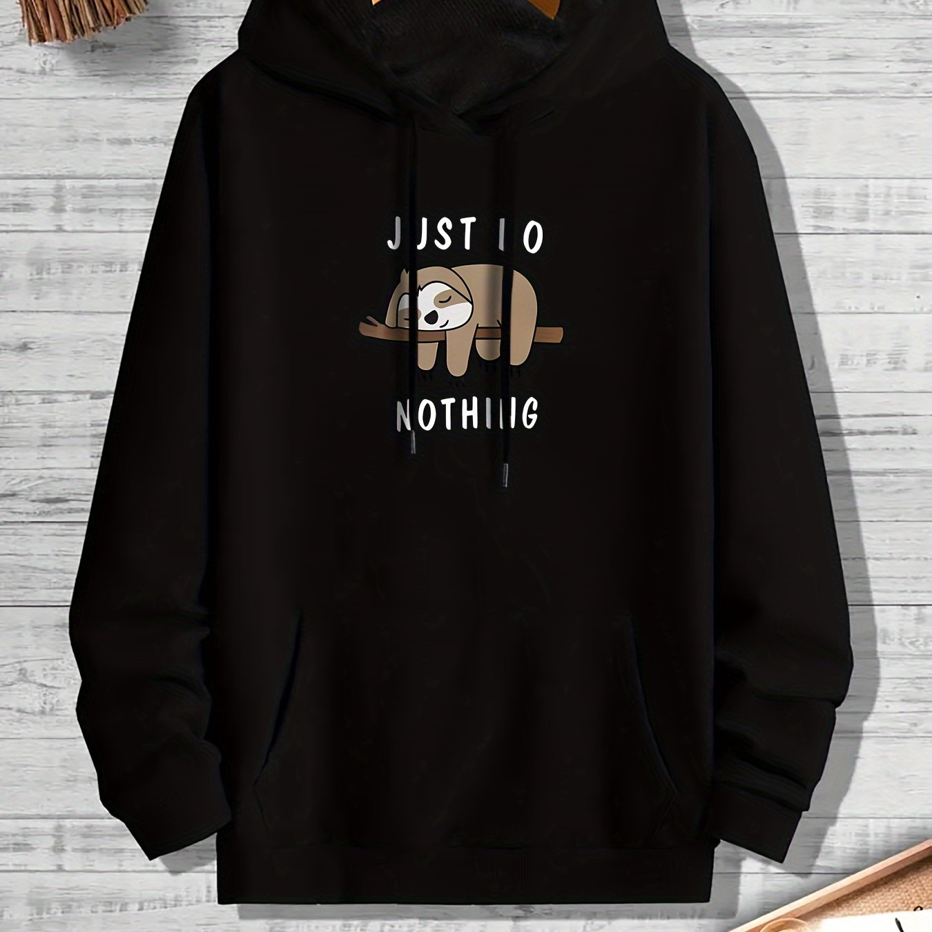 Men's Sloth Print Graphic Hoodie Kangaroo Pocket Loose Pullover