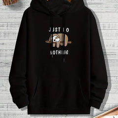 Men's Sloth Print Graphic Hoodie Kangaroo Pocket Loose Pullover