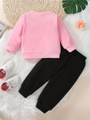 Toddler Baby Girl Love Print Set Long Sleeve Pullover Top Pants 2pcs
