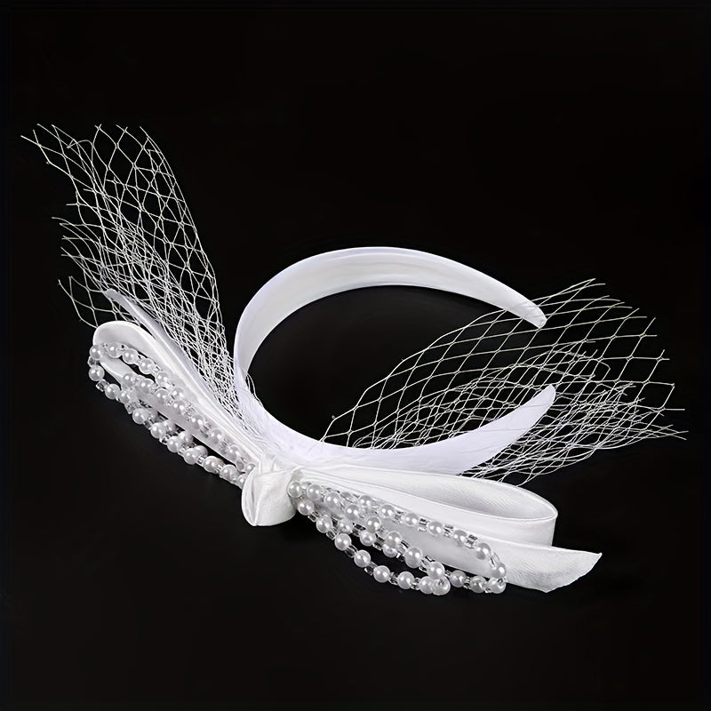 Faux Pearl Bowknot Headband Wide Brim Head Band Bridal Head Hoop