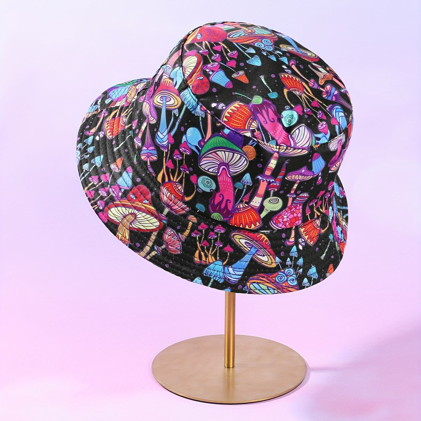 Mushroom Print Bucket Hat Casual Foldable Basin Hat Sunscreen Fisherman