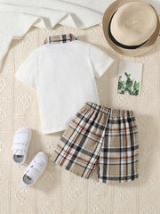 Boys Polo Shirt & Plaid Shorts Preppy Style Summer Kids Clothes