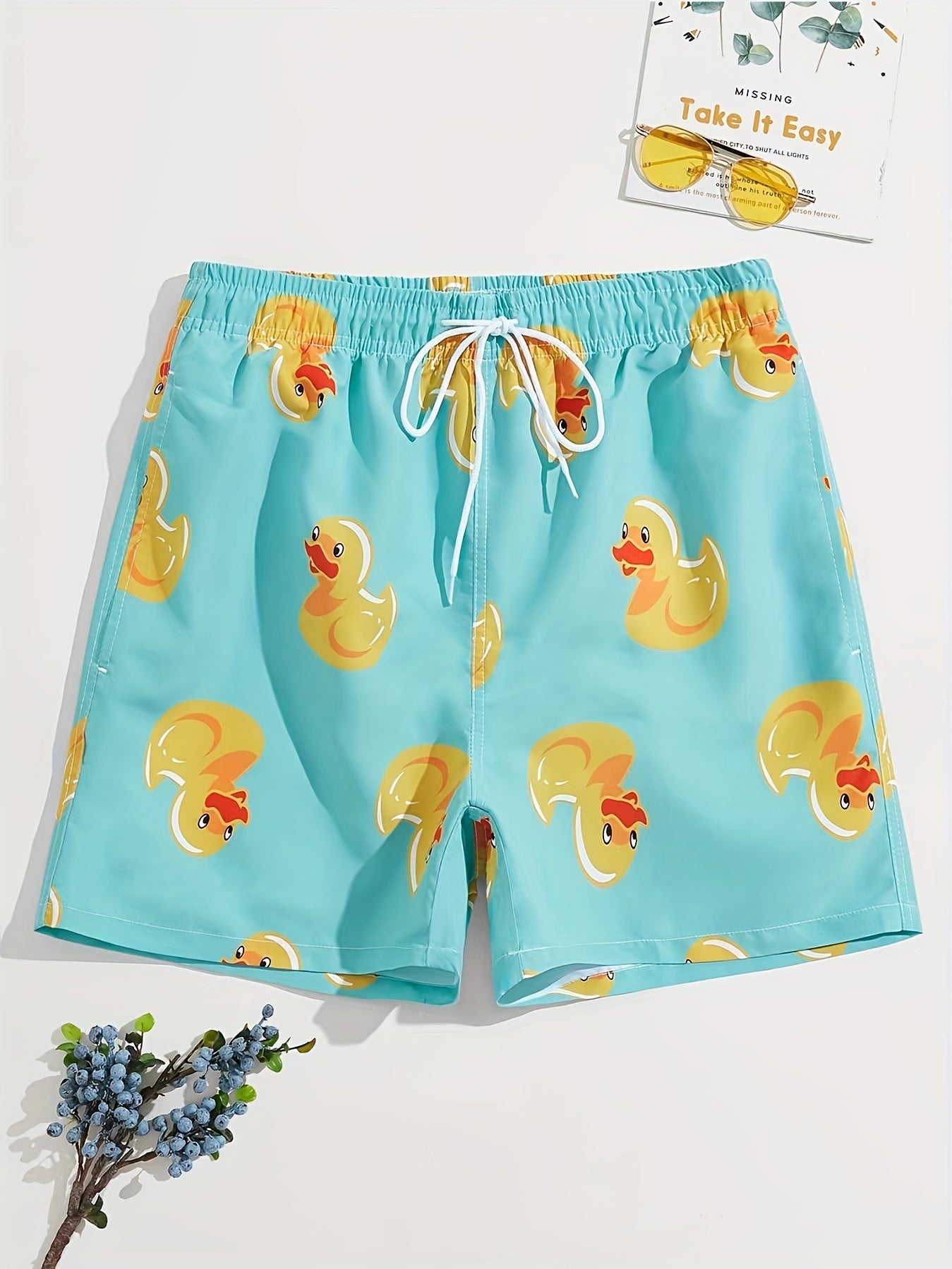 Men's Duck Graphic Swim Trunks Drawstring Swimwear