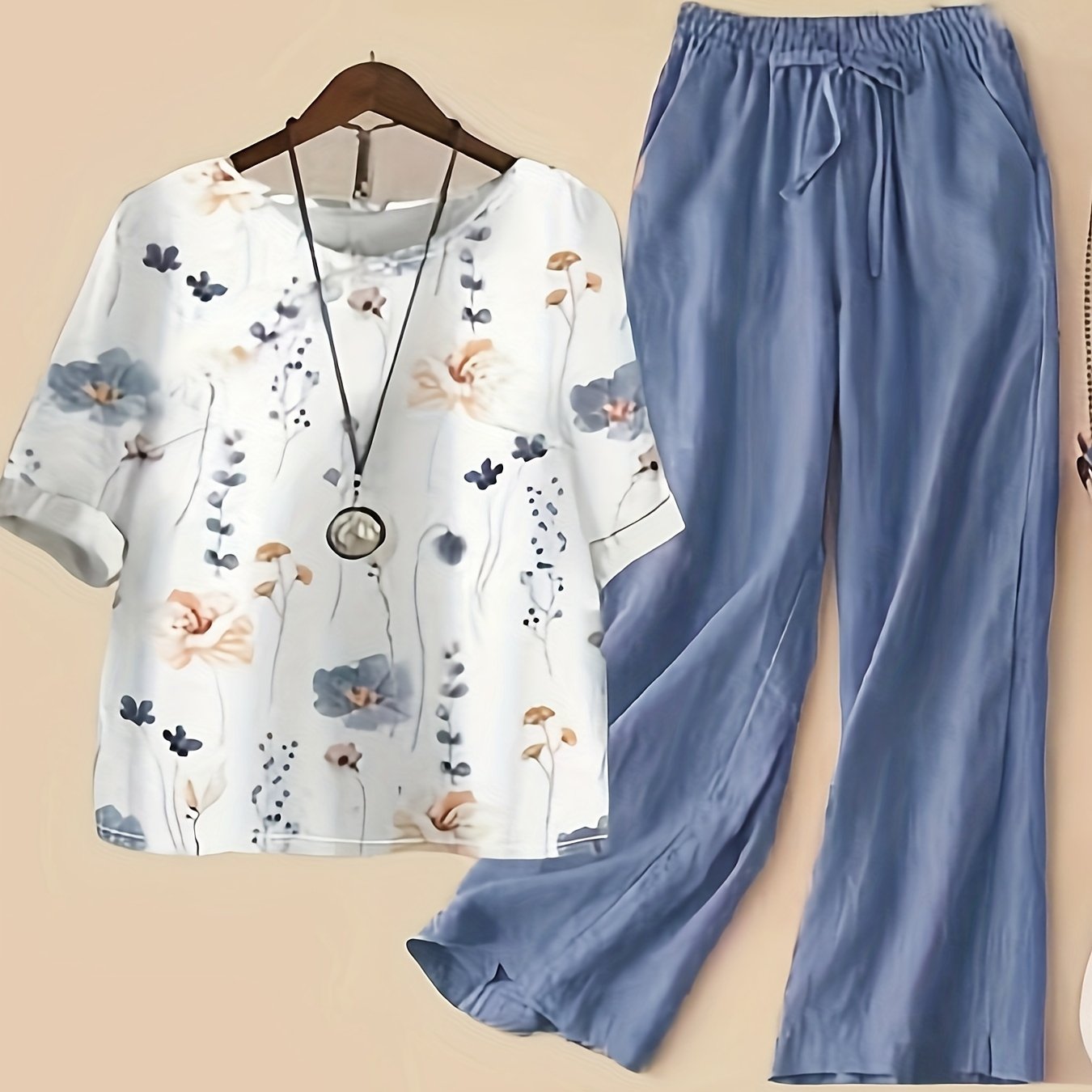 Floral Print Top & Wide Leg Pants 2 Piece Set