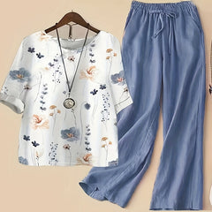 Floral Print Top & Wide Leg Pants 2 Piece Set