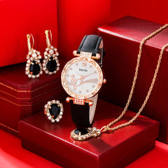 5pcs Love Wings Leather Quartz Watch Set