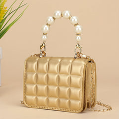 Girls Shoulder Bag with Faux Pearl Handle Handbag